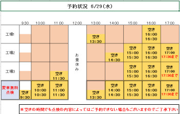 本日、明日のご予約状況